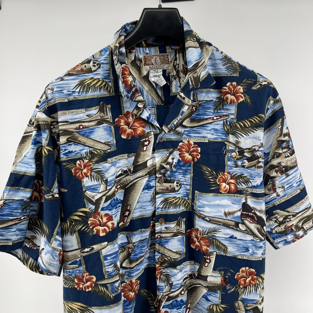 Vintage Kalaheo Hawaiian‎ Shirt Mens 2XL WW2 Planes Tropical Made in USA